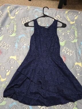 Speechless Navy Floral Lace Tiered Midi Dress